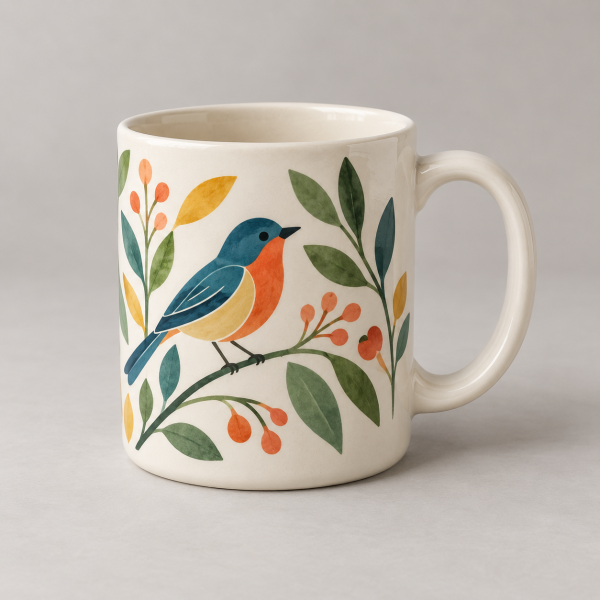 Local test product image: ceramic mug with bird artwork