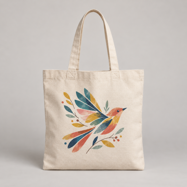 Local test product image: canvas tote bag with bird artwork